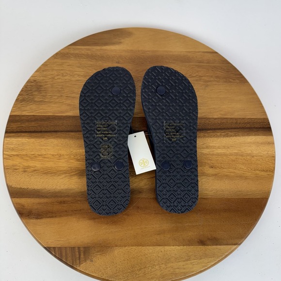 New Womens Tory Burch Thin Medley Stripe Navy Thong Flip Flops Sandals Size 5 M - Picture 6 of 7